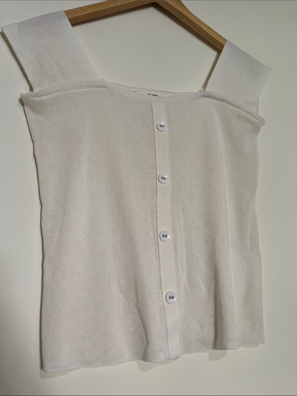Jane Morris White Button Sleeveless Knit Crop Top